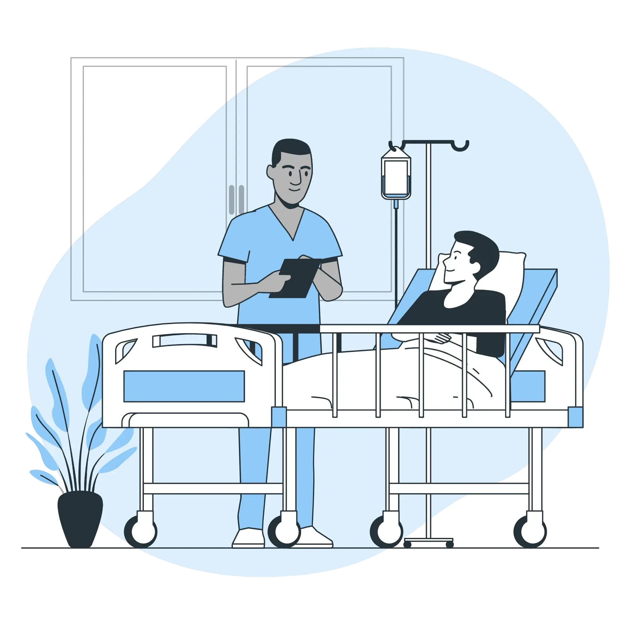 Desenho médico e paciente